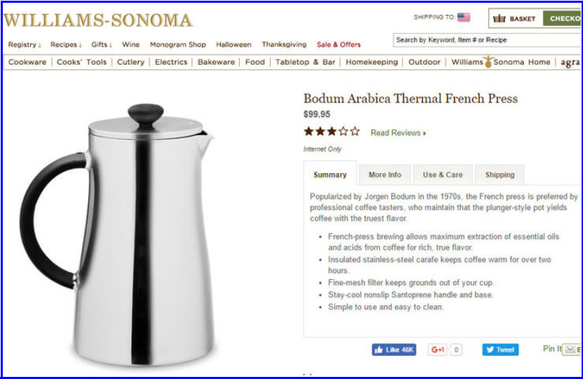 Bodum sued Williams-Sonoma for trademark infringement over their brand and the similar-looking coffee pot product.